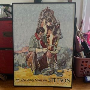 Stetson Cowboy Art Poster with Red and Brown Accents